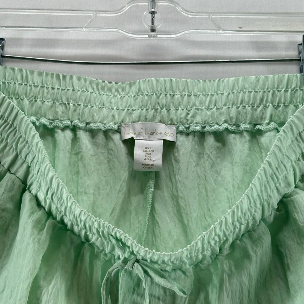House of Harlow 1960 Crinkle Shorts Women L Drawstring Waist Relaxed Light Green - Picture 10 of 12